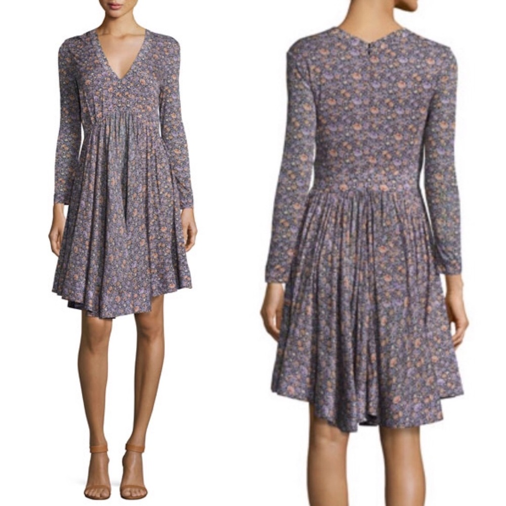 Rebecca Taylor Floral Long Sleeve Dress - Blue and Pink